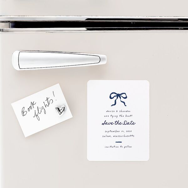 Dainty Bow Save The Date Magnets Navy Magnet Paper