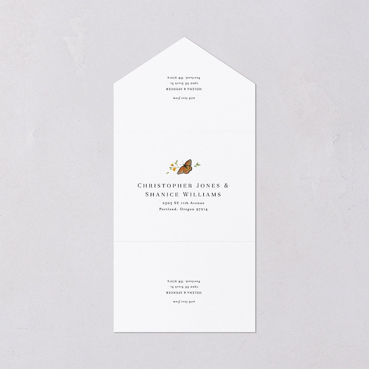 Rustic Butterflies All-in-One Wedding Invitations Pure White Signature Light Both Recipient and Return Addresses No