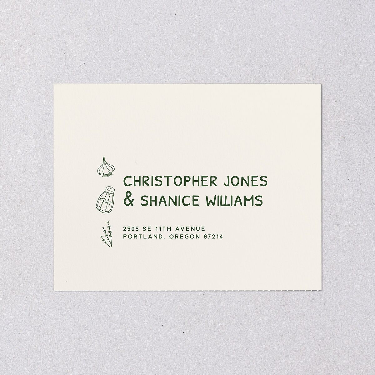 Hand Drawn Recipe All-in-One Wedding Invitations Dark Camo Signature Light Both Recipient and Return Addresses No