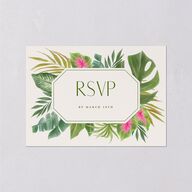 Hawaiian Tropical Monstera Frame Wedding Response Cards Scottish Green Signature Standard