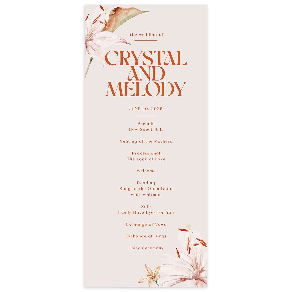Tropical Lilies Wedding Programs