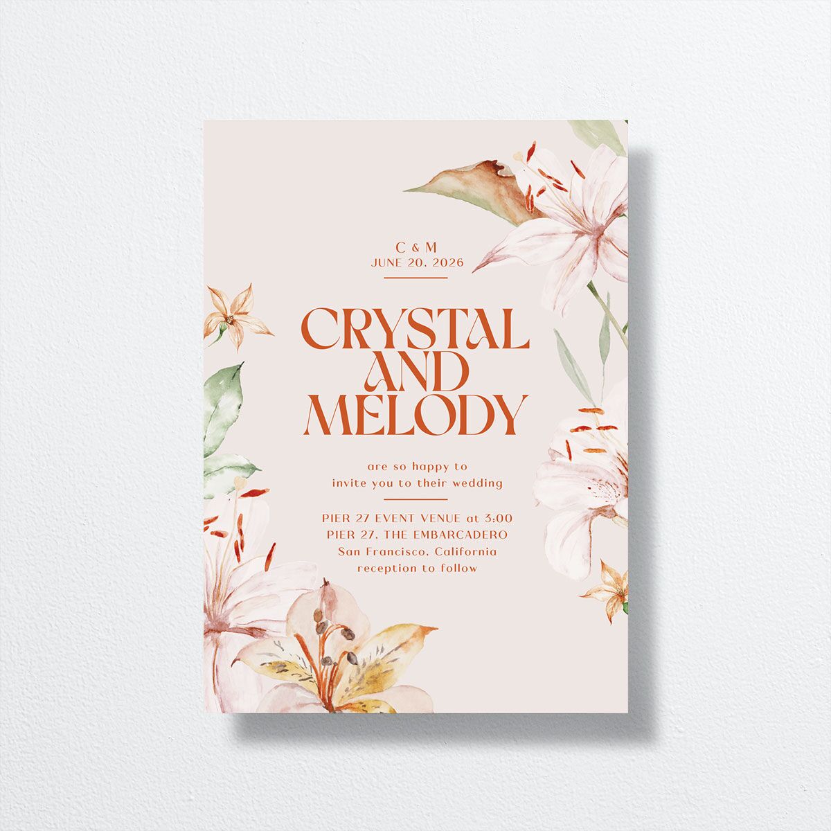 Tropical Lilies Wedding Invitations front