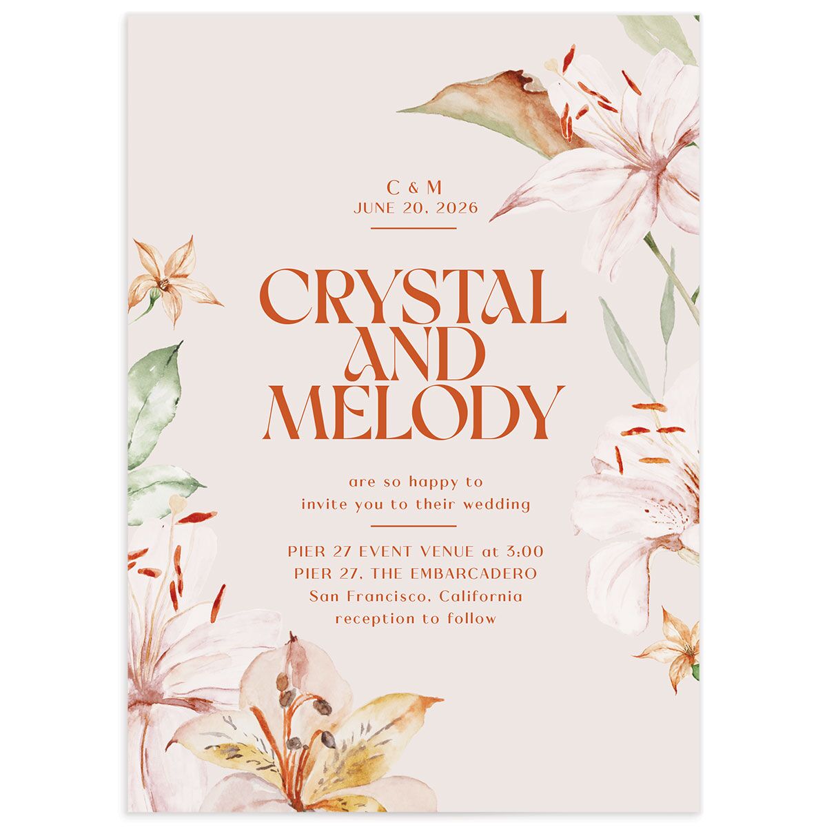 Tropical Lilies Wedding Invitations