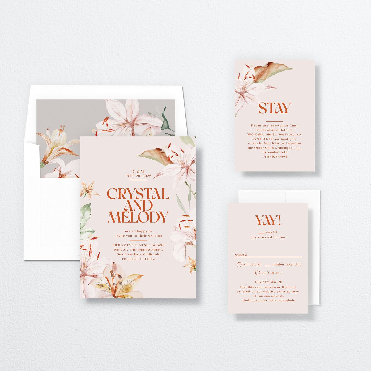 Tropical Lilies Wedding Invitations Burnt Orange Signature No