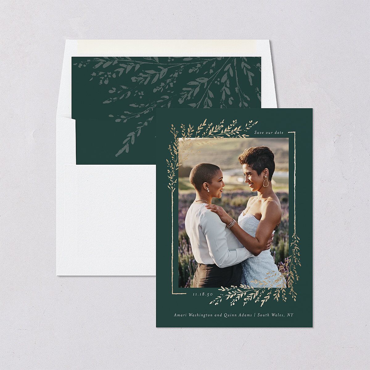 Exquisite Branches Botanical Save The Date Cards Gold Deep Lake Signature smooth Blank No Standard