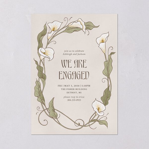 Calla Lily Nouveau Engagement Party Invitations Champagne Signature Blank Standard