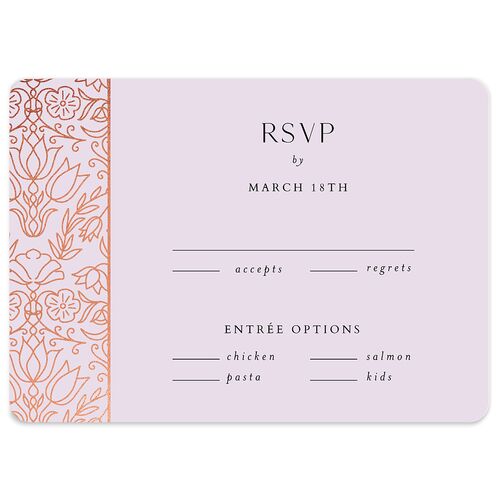 Ornate Regency Wedding Response Cards Rose Gold Lilac Signature Rounded