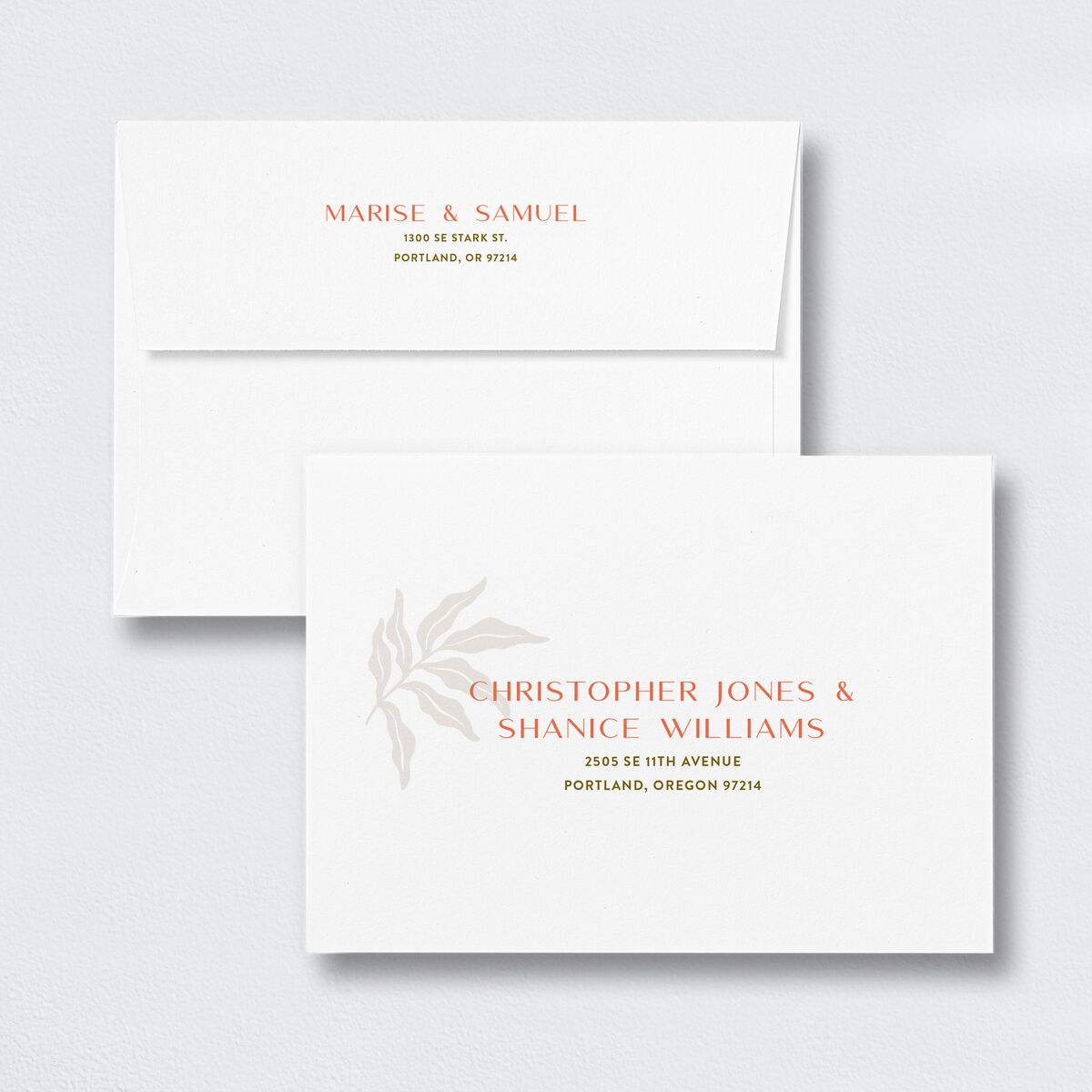 Impressionist Paradise Wedding Invitation Envelopes White Standard Salmon Both Recipient and Return Addresses Signature