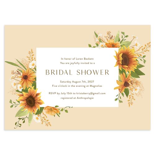 Sweet Sunflowers Bridal Shower Invitations Marigold Signature smooth Blank Standard