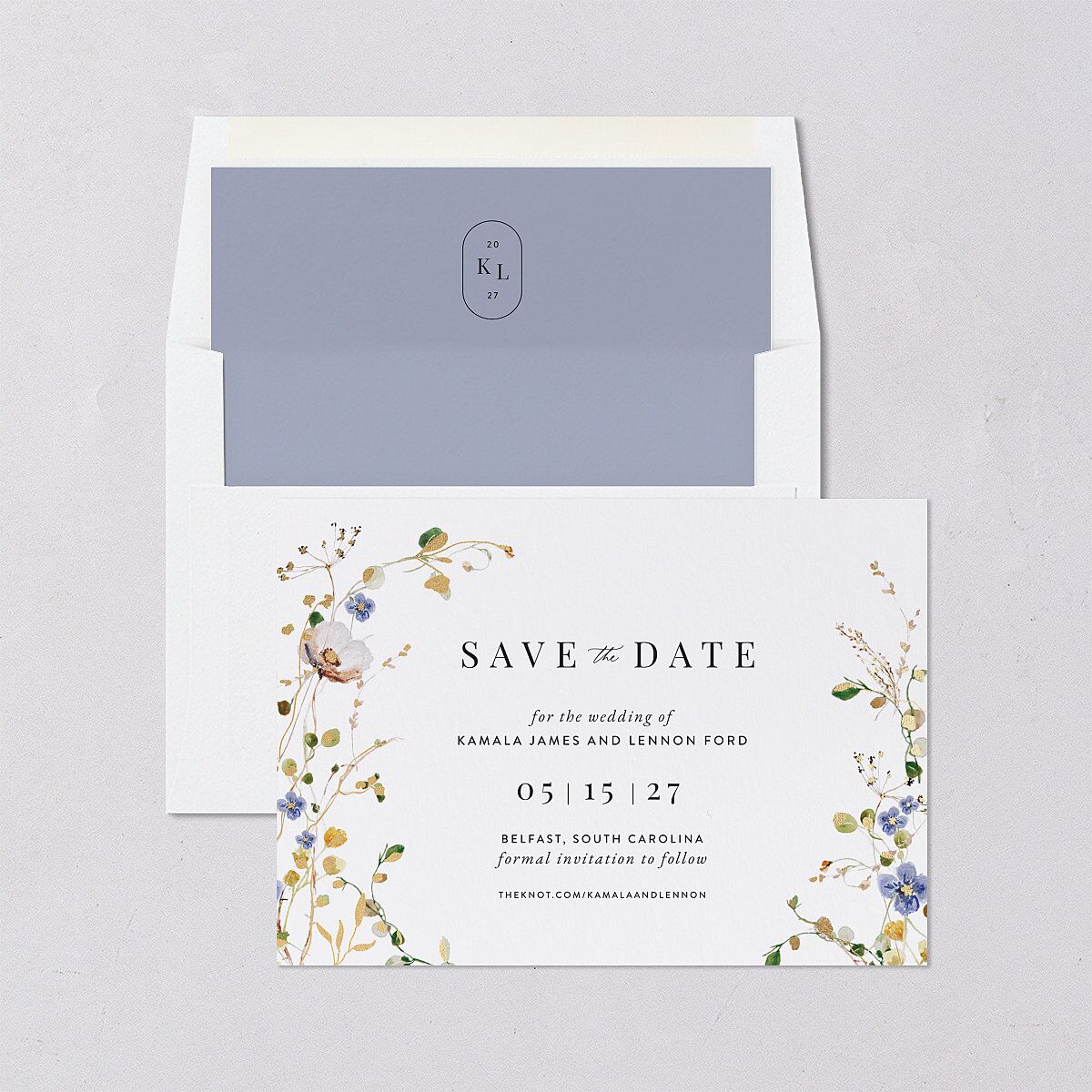 Glistening Wildflower Save the Date Cards Gold Pure White Signature smooth Blank No Standard