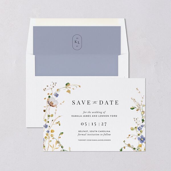 Glistening Wildflower Save the Date Cards Gold Pure White Signature smooth Blank No Standard