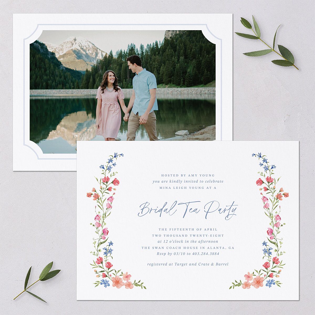 Fairytale Wildflower Crest Bridal Shower Invitations Pure White Signature Blank Standard
