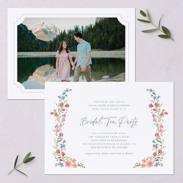 Fairytale Wildflower Crest Bridal Shower Invitations Pure White Signature Blank Standard