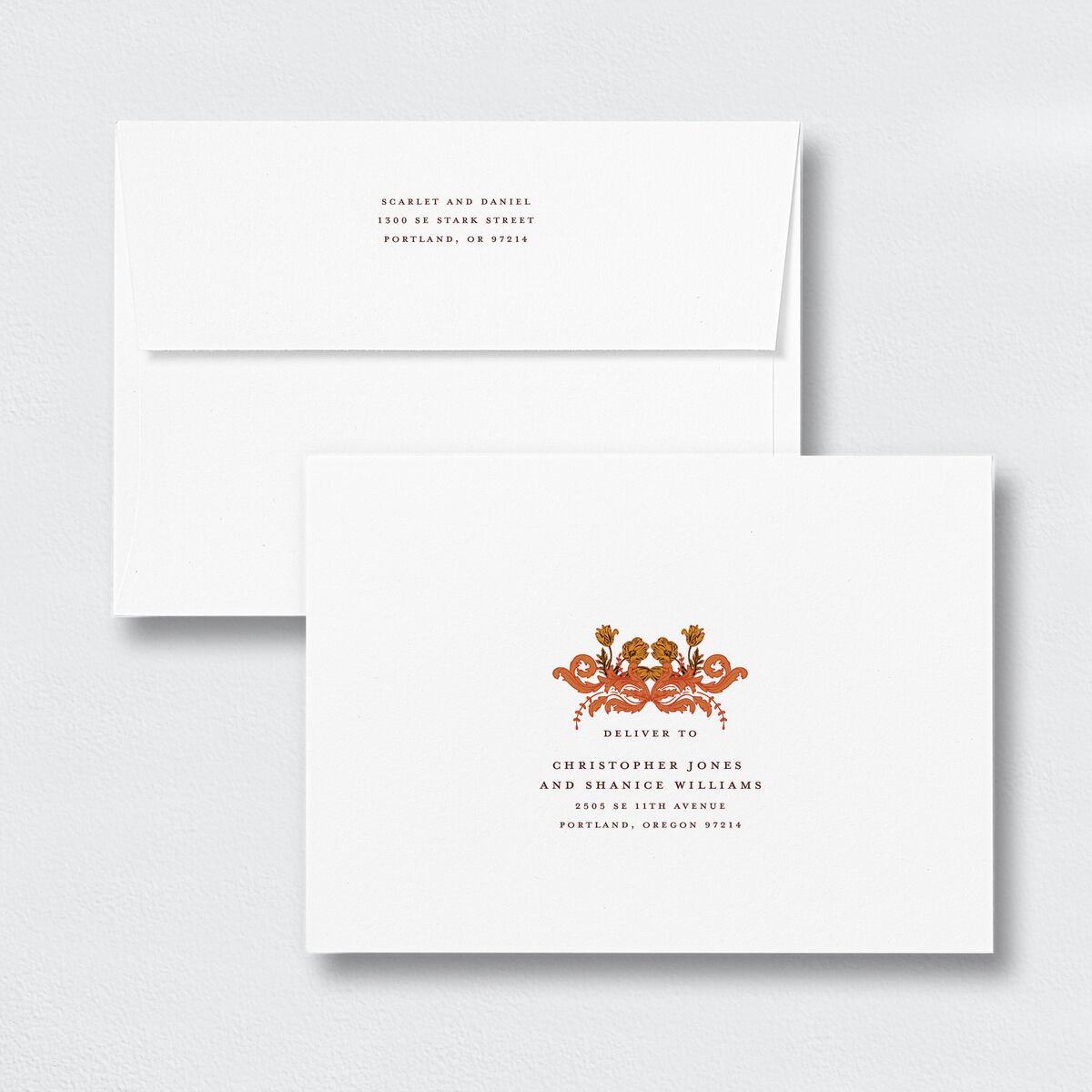 Kaleidoscope Tapestry Save The Date Card Envelopes White Standard Chocolate Both Recipient and Return Addresses Signature
