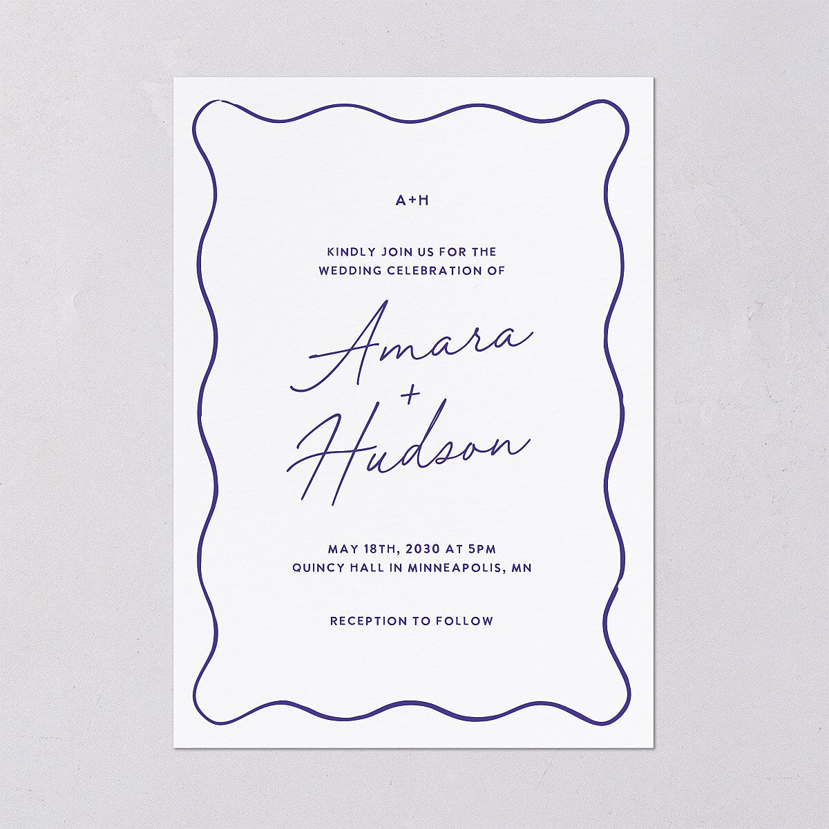 Hand Drawn Wavy Border Wedding Invitations Sapphire Signature Blank No Standard