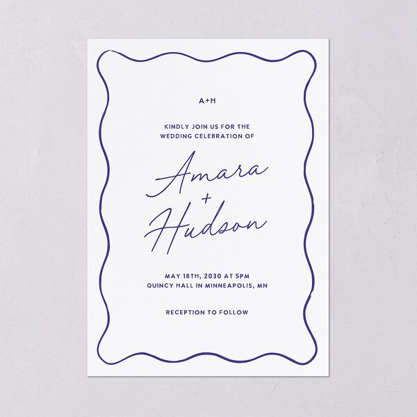 Hand Drawn Wavy Border Wedding Invitations Sapphire Signature Blank No Standard