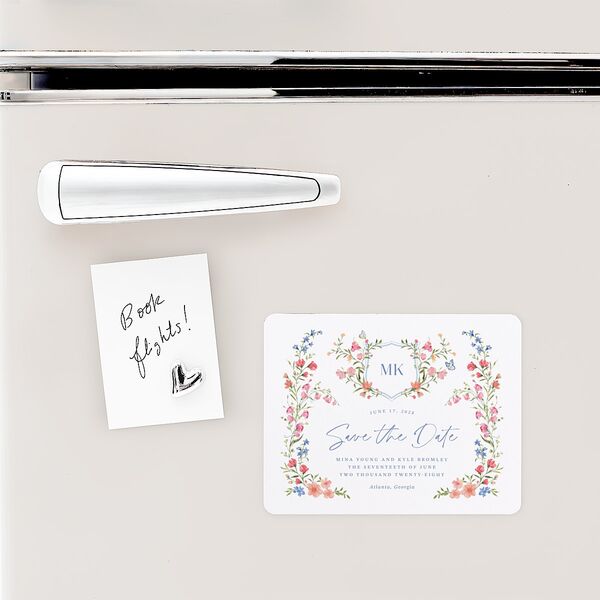 Fairytale Wildflower Crest Save The Date Magnets Pure White Magnet Paper