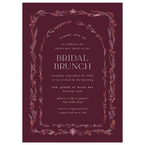 Delicate Boho Bridal Shower Invitations Bordeaux Signature Blank