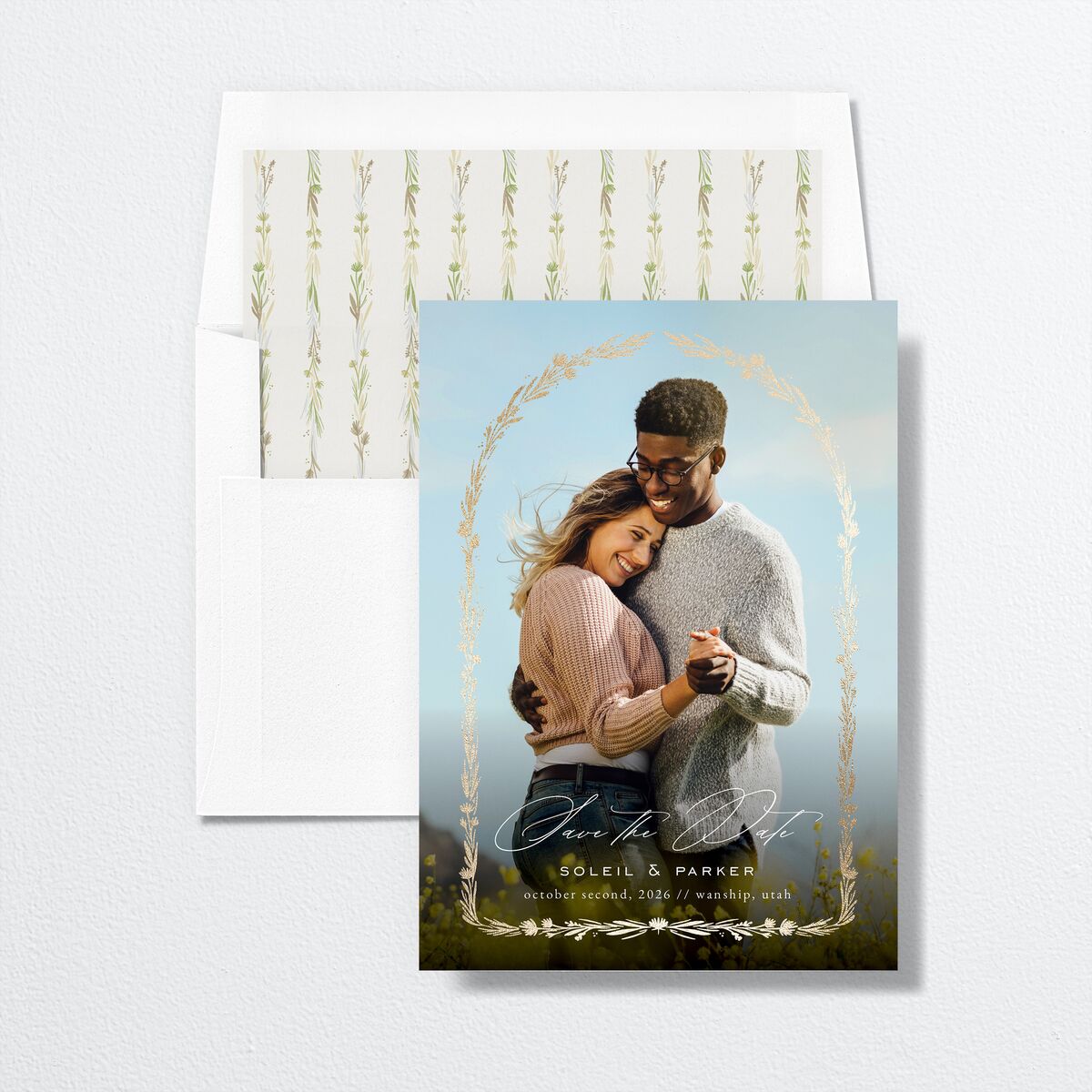 Delicate Boho Save the Date Cards Gold Champagne Signature smooth No