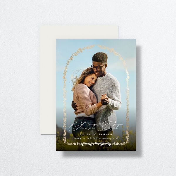Delicate Boho Save the Date Cards Gold Champagne Signature smooth No