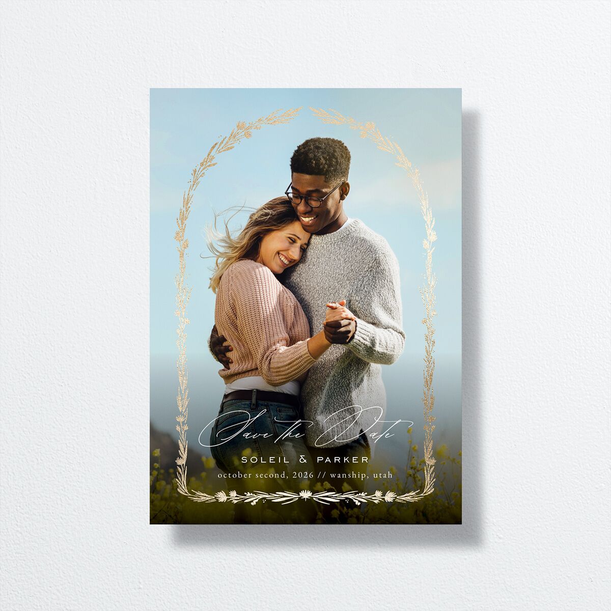 Delicate Boho Save the Date Cards Gold Champagne Signature smooth No