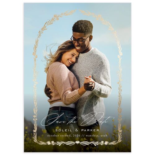 Delicate Boho Save the Date Cards Gold Champagne Signature smooth No