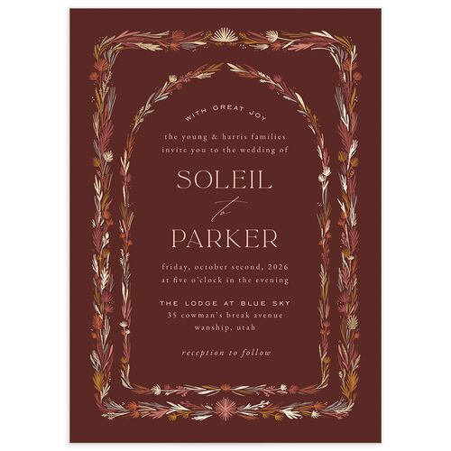 Delicate Boho Wedding Invitations Gold Burgundy Signature Blank No