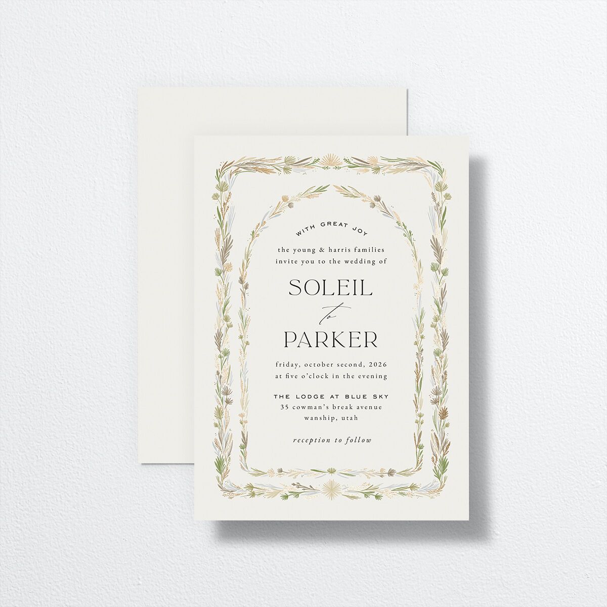 Delicate Boho Wedding Invitations Gold Champagne Signature No