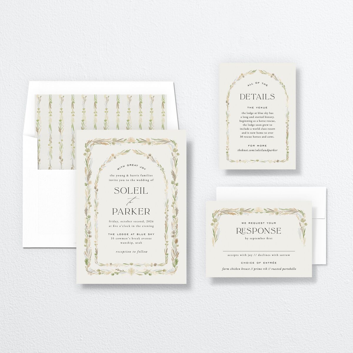 Delicate Boho Wedding Invitations Gold Champagne Signature No