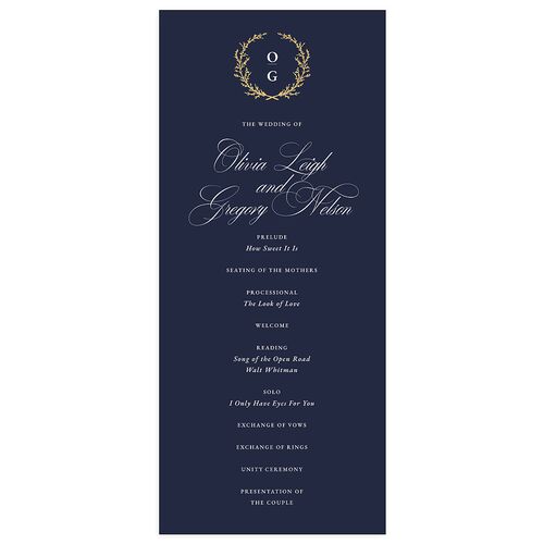 Gilded Wreath Wedding Programs Gold Navy Signature