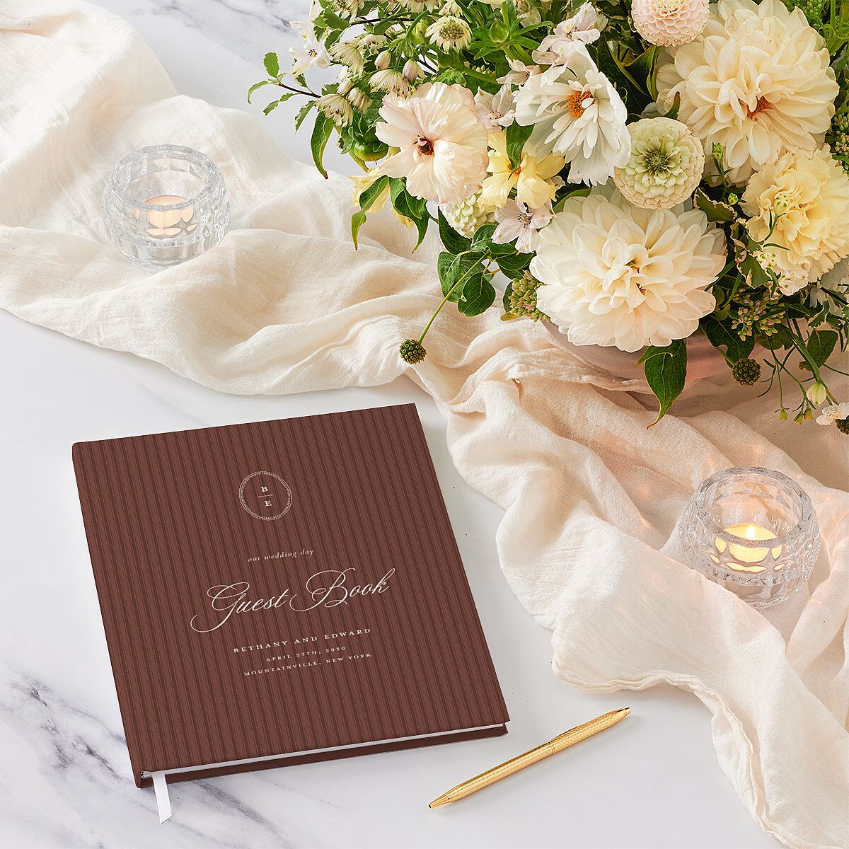Vintage Oval Monogram Guest Books Merlot