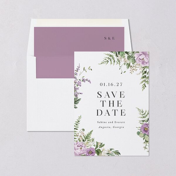 Floral Fern Frame Save the Date Cards Purple Petal Signature smooth Blank No Standard