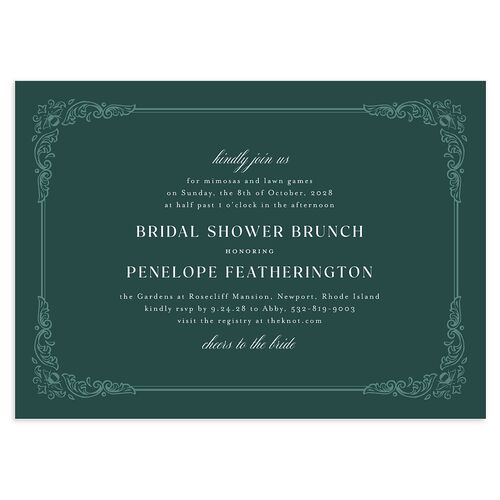 Glamorous Crown Monogram Crest Bridal Shower Invitations by Bridgerton Deep Lake Signature Blank Standard