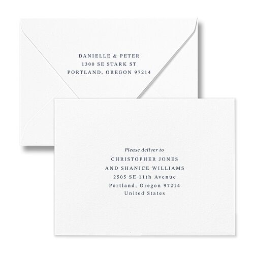 Photo Vow Save the Date Magnet Euro Envelopes White Midnight Navy Both Recipient and Return Addresses Luxe Signature
