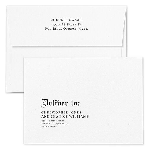 Minimalist Gothic Photo Wedding Invitation Envelopes Terracotta Licorice Return Address Standard Signature