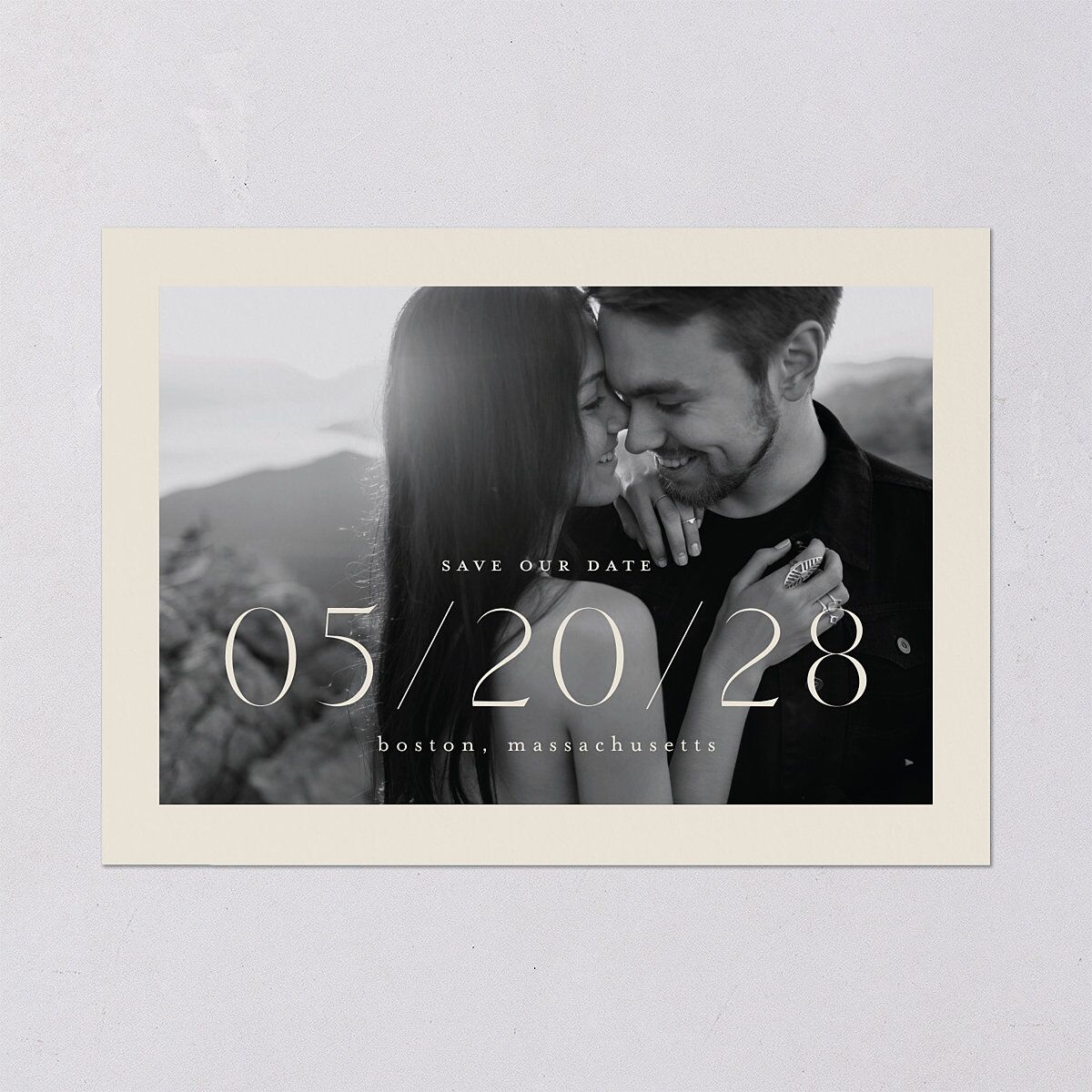 Minimalist Accent Leaf Save the Date Cards Linen Signature smooth Blank No Standard