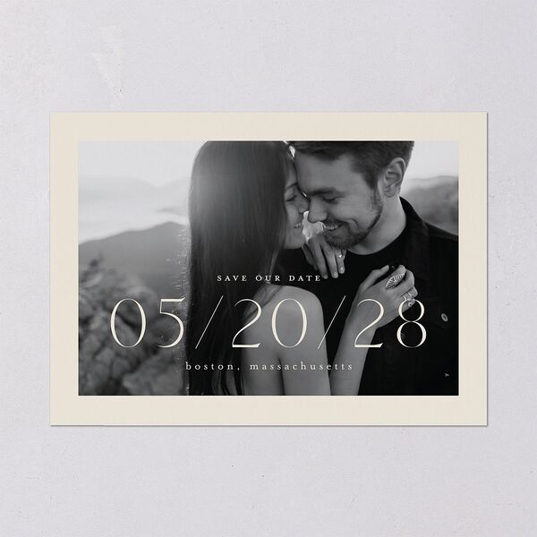 Minimalist Accent Leaf Save the Date Cards Linen Signature smooth Blank No Standard