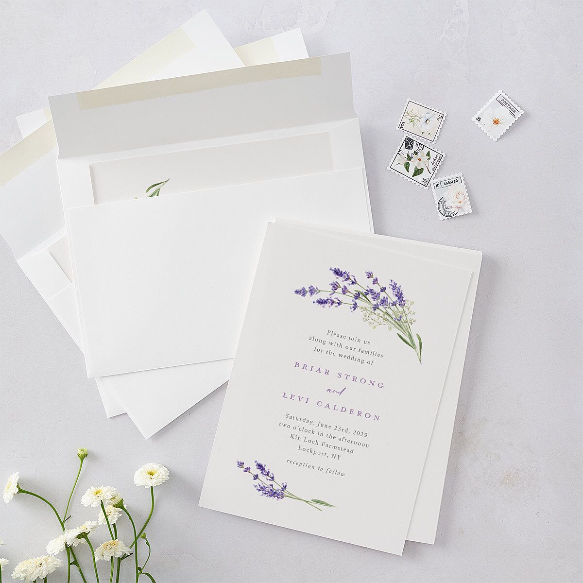 Elegant Farmhouse Lavender Wedding Invitations Ivory Signature Blank No Standard