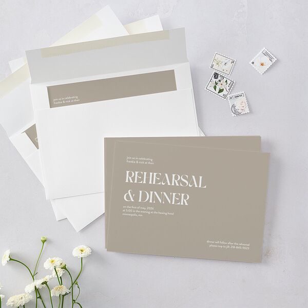 Checked Rehearsal Dinner Invitations Taupe Signature Blank