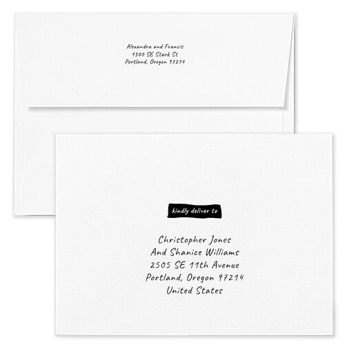Customizable Couple Save The Date Card Envelopes White Couple 1 Both Recipient and Return Addresses Signature Standard