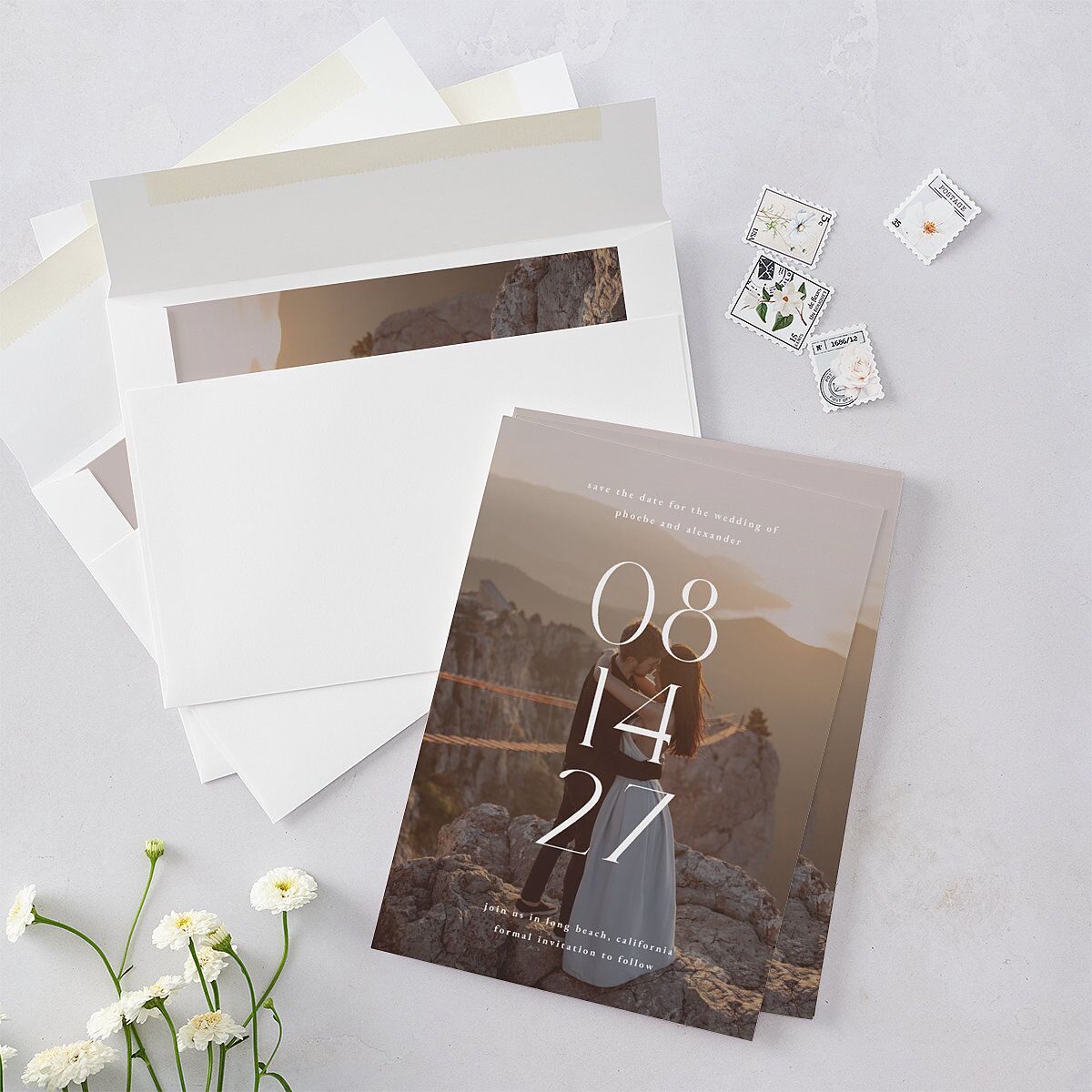 Striking Scene Save the Date Cards Dusty Rose Signature smooth Blank No Standard