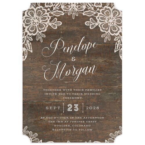 Woodgrain Lace Wedding Invitations Falcon Signature Blank No Ticket