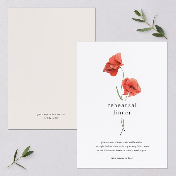 Wild Poppies Rehearsal Dinner Invitations Pure White Signature Blank