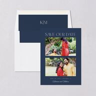 Ornate Threshold Save The Date Cards Moody Blue Signature smooth Blank No Standard