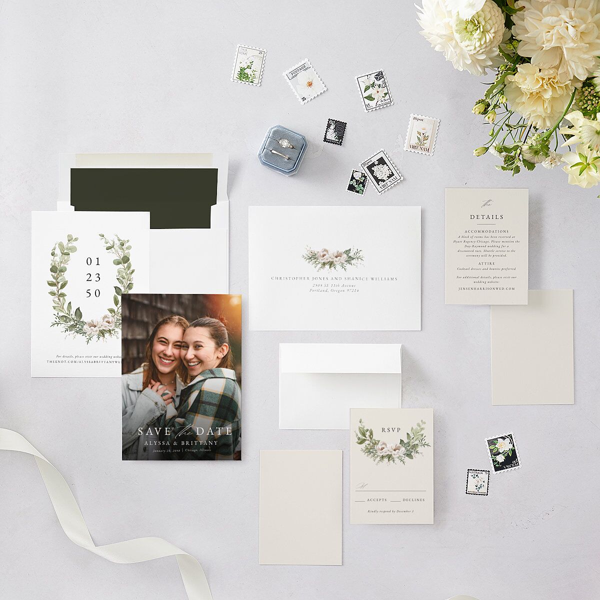 Greenery Laurel Save The Date Cards — view 6