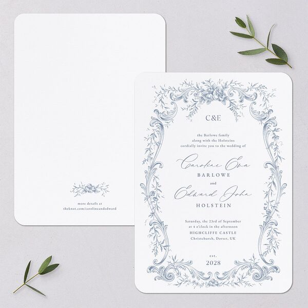 Antique Victorian Botanical Wedding Invitations Dusty Blue Signature Blank No Rounded