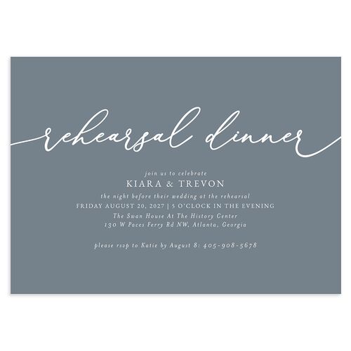 Romantic Photo Rehearsal Dinner Invitations Dusty Blue Signature Blank