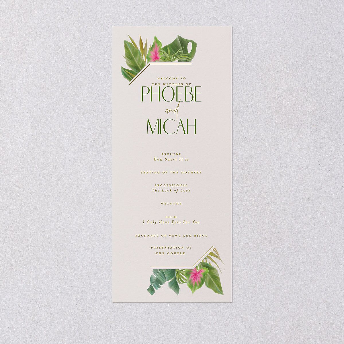 Hawaiian Tropical Monstera Frame Wedding Programs Scottish Green Signature