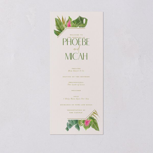 Hawaiian Tropical Monstera Frame Wedding Programs Scottish Green Signature
