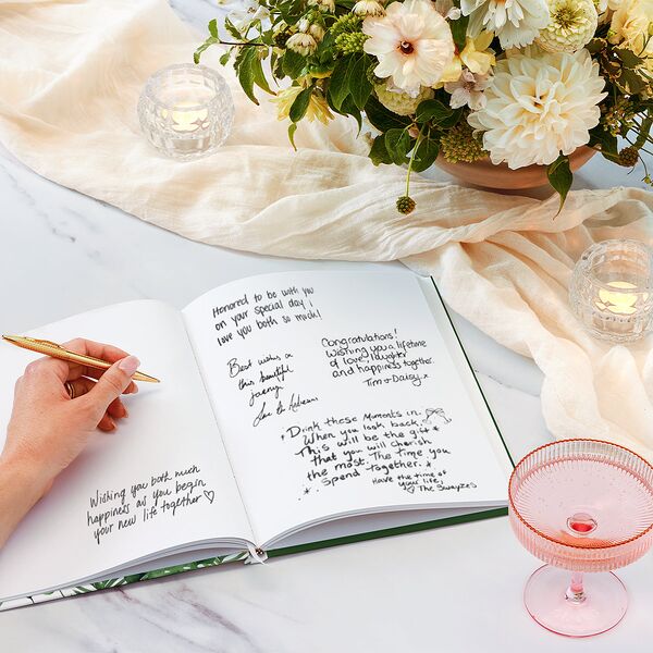 Tropical Leaves Wedding Guest Book Scottish Green